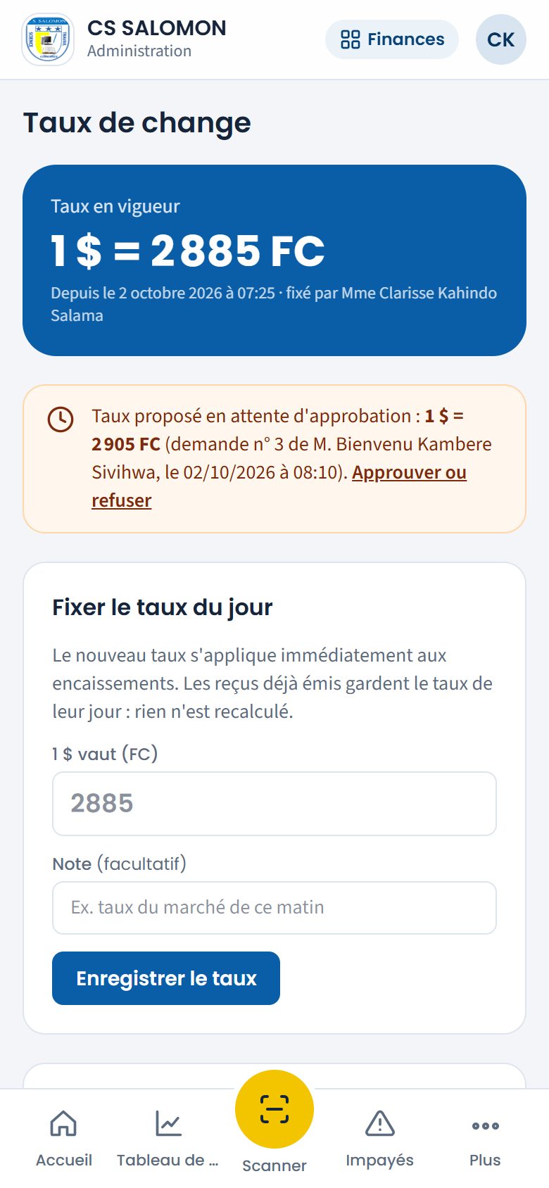 Taux en vigueur et historique (téléphone)