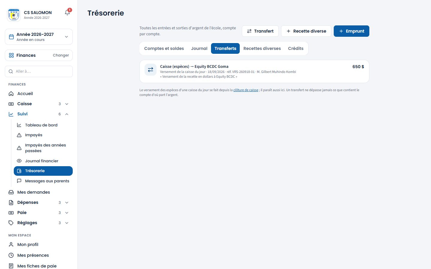 Liste des transferts entre comptes (ordinateur)