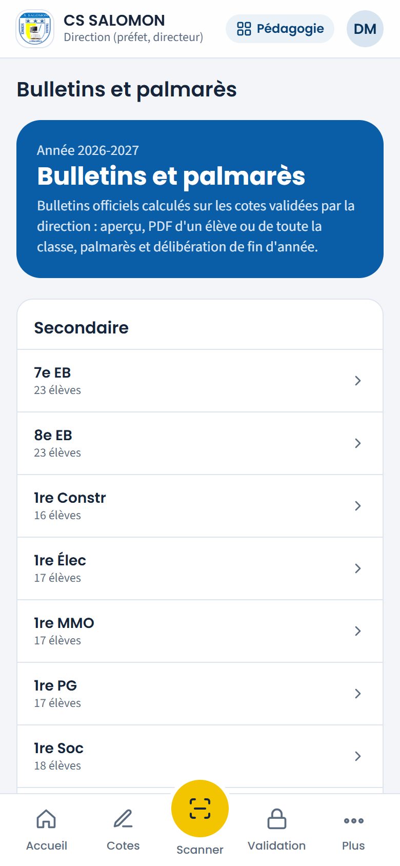 Classes du secondaire dans Bulletins et palmarès (téléphone)