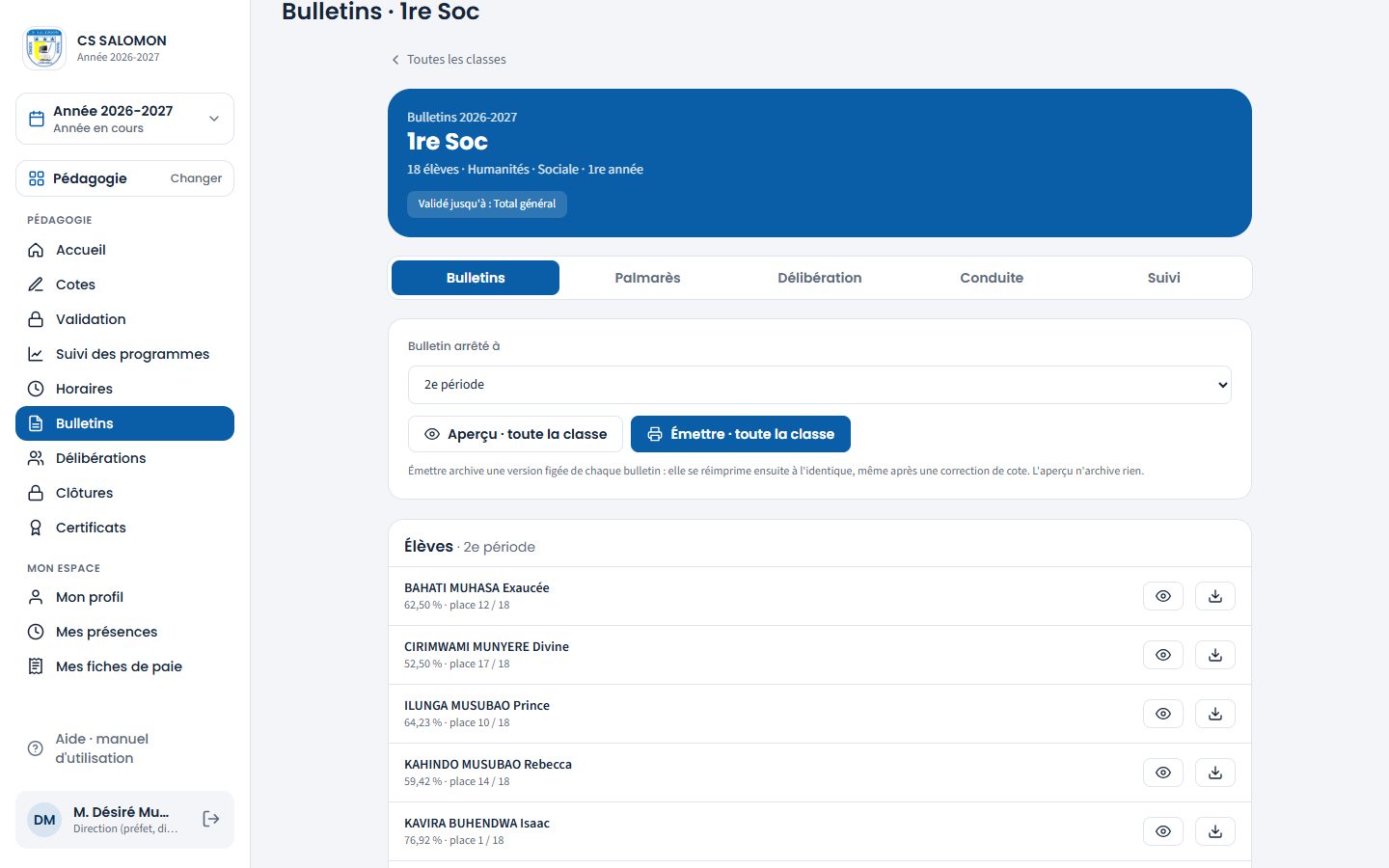 Boutons Aperçu et Émettre des bulletins (ordinateur)