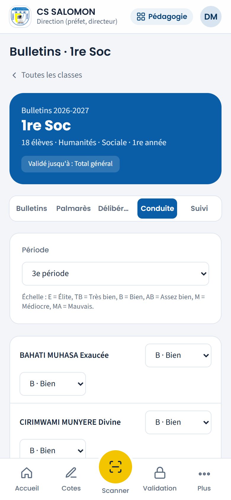 Application et conduite de la 3e période en 1re Soc (téléphone)