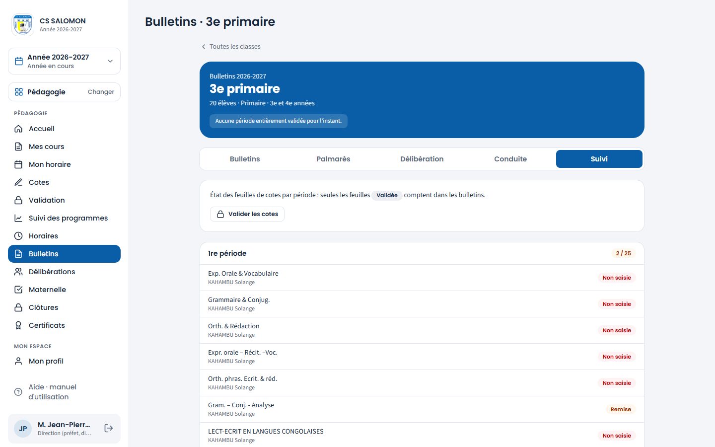 Suivi des feuilles de cotes de la 3e primaire (ordinateur)