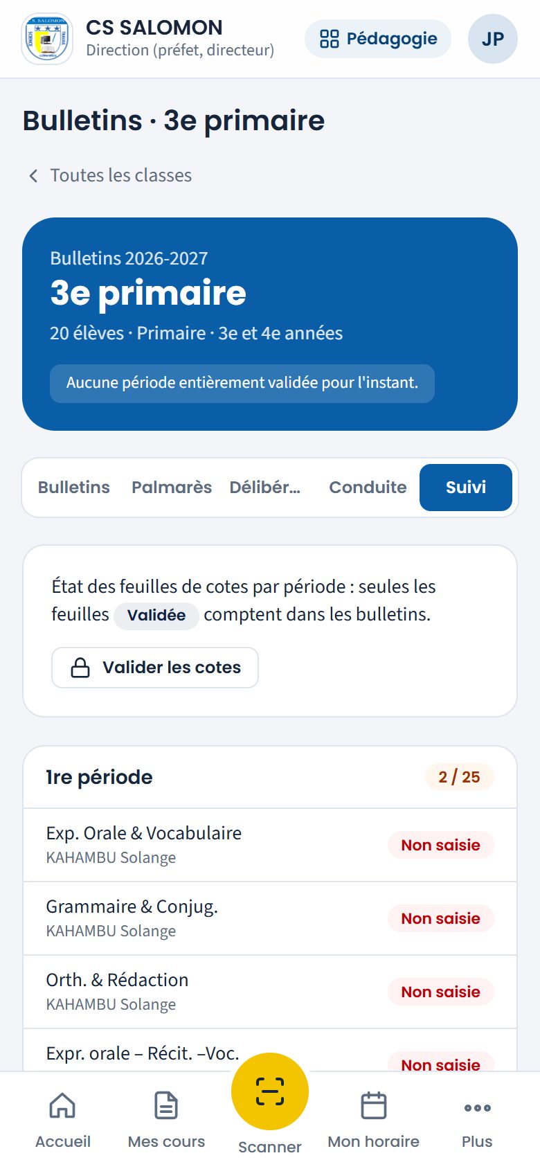 Suivi des feuilles de cotes de la 3e primaire (téléphone)
