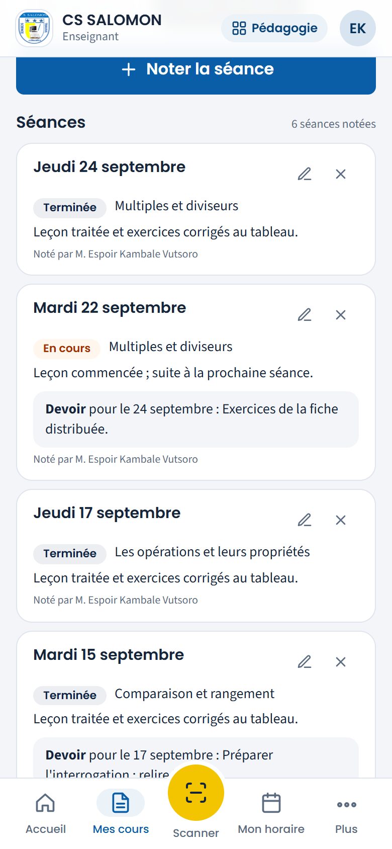 Historique des séances (téléphone)