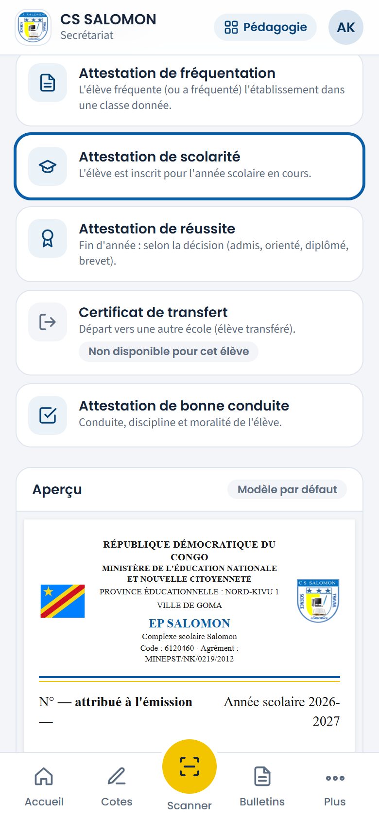 Choix du document et aperçu (téléphone)