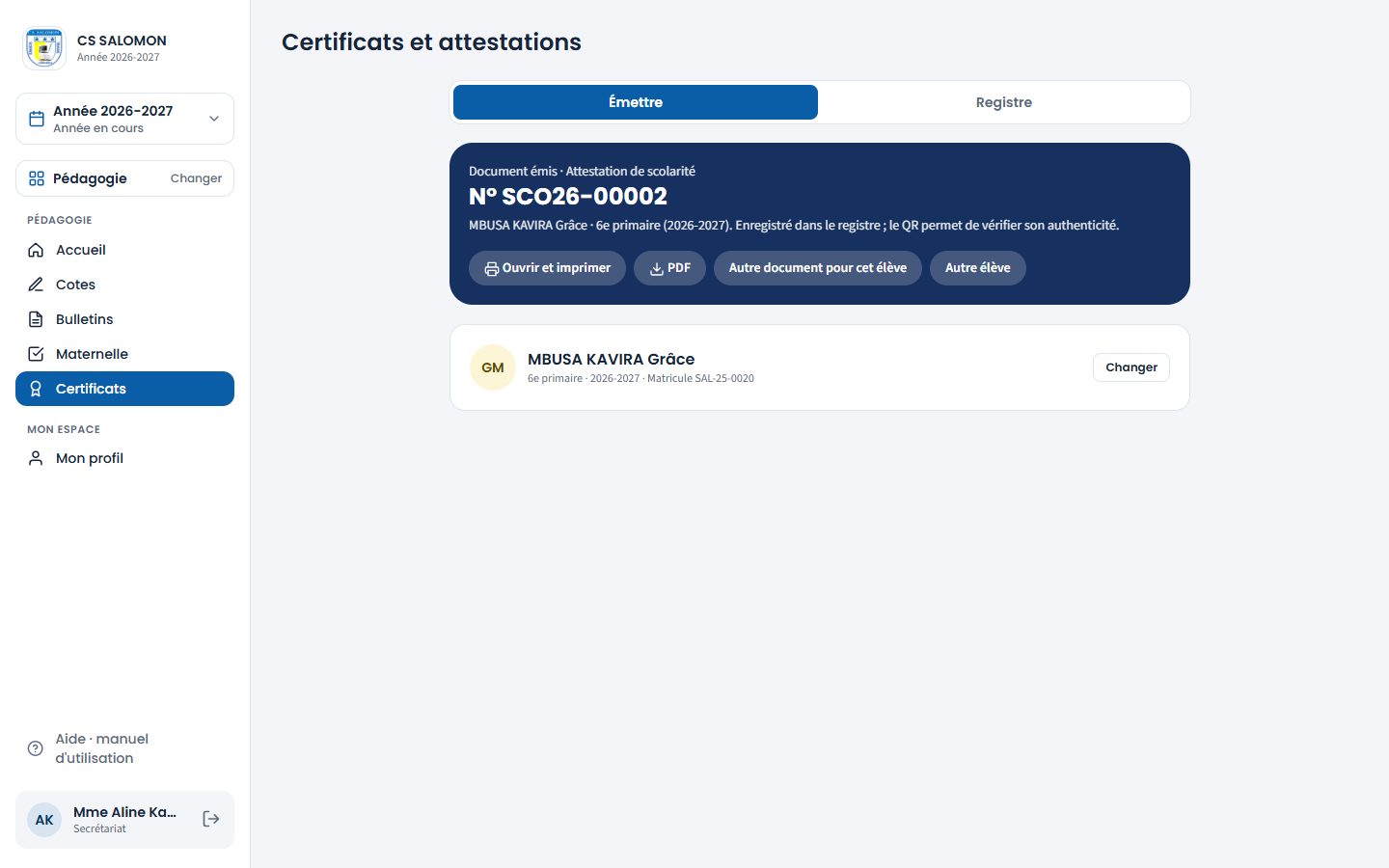 Document émis avec son numéro (ordinateur)