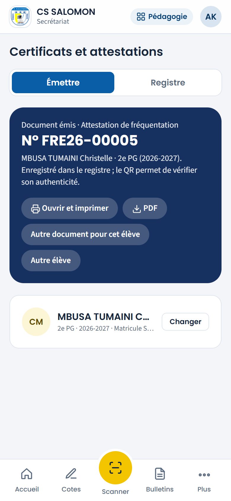 Document émis avec son numéro (téléphone)