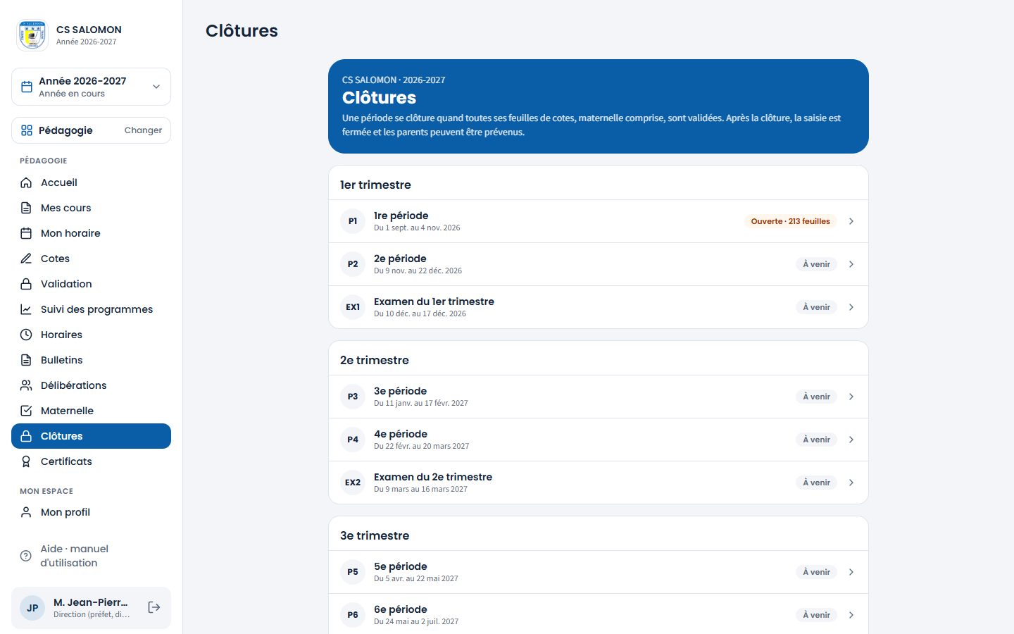 Clôtures du calendrier en trimestres (ordinateur)