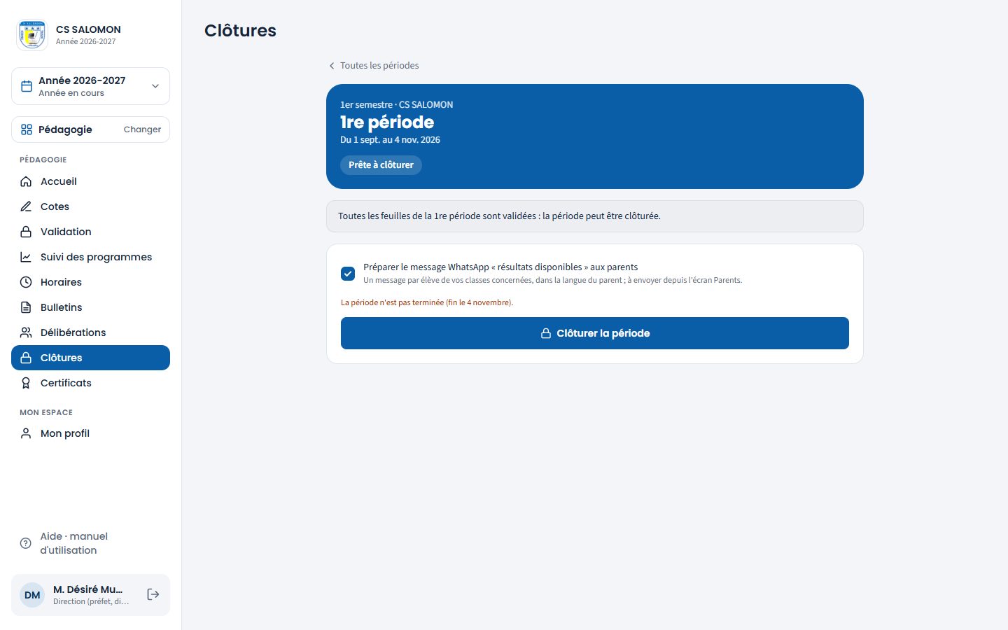 1re période du secondaire prête à clôturer (ordinateur)
