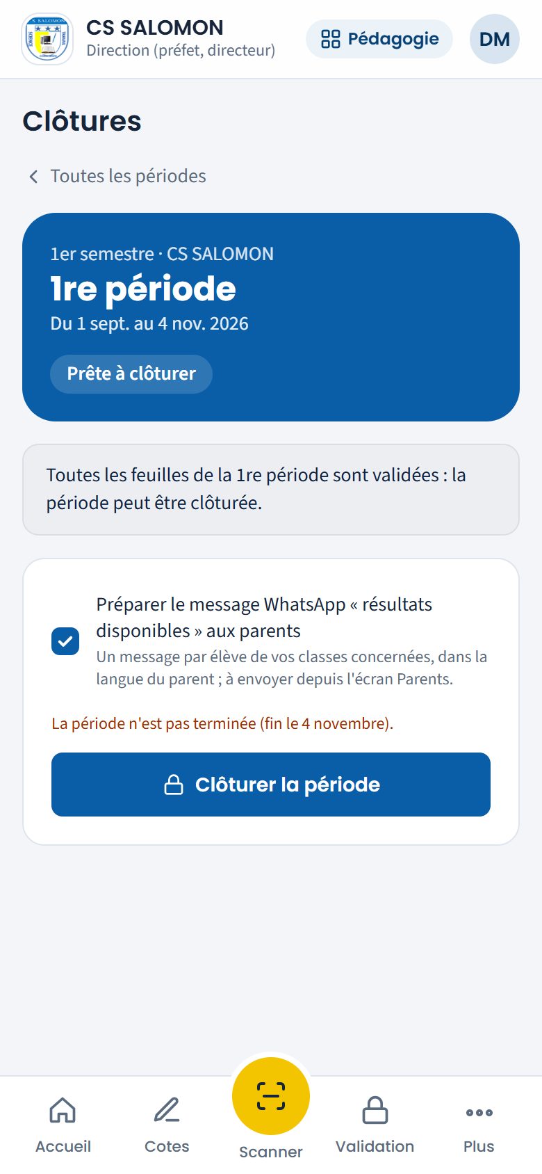 1re période du secondaire prête à clôturer (téléphone)