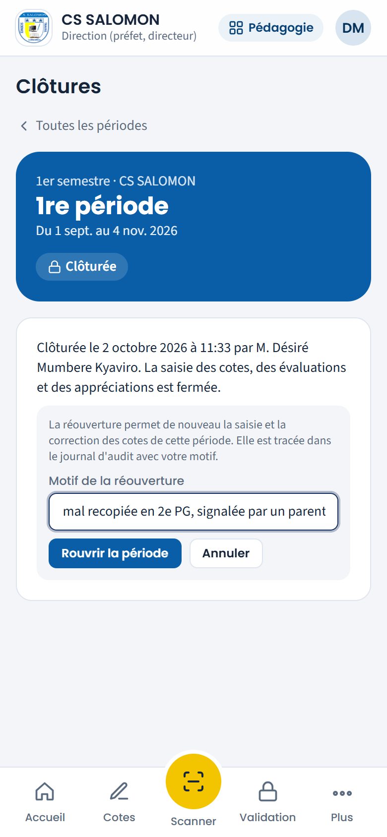 Motif de la réouverture d'une période (téléphone)