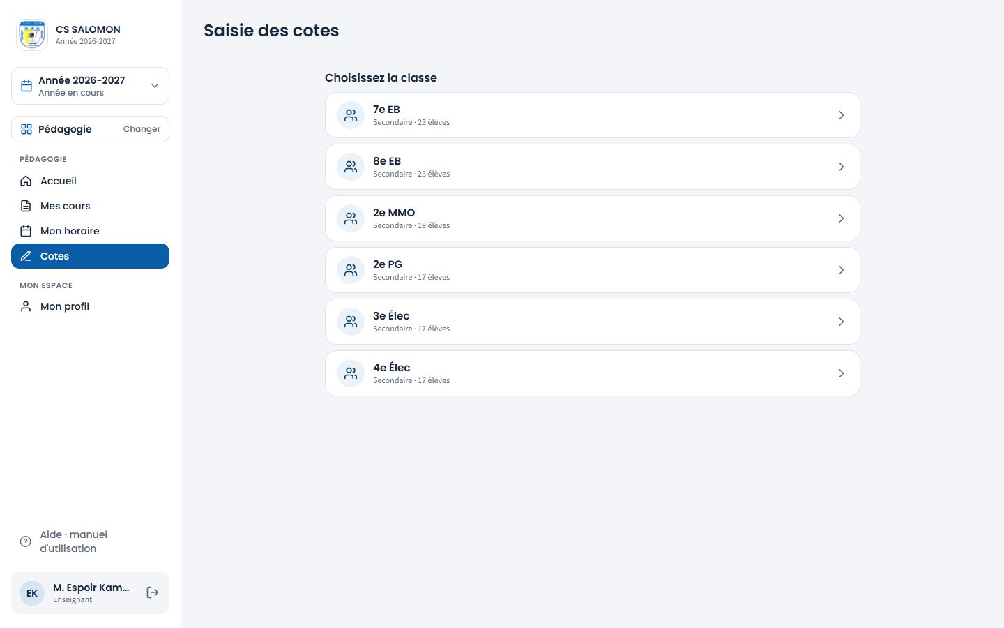 Choix de la classe (ordinateur)