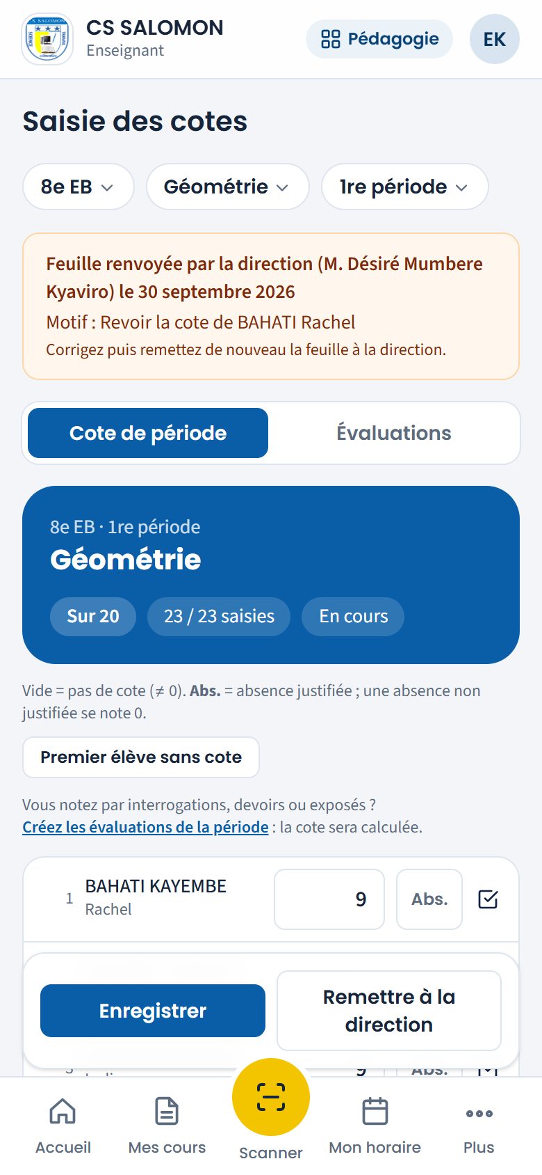 Feuille renvoyée par le préfet (téléphone)