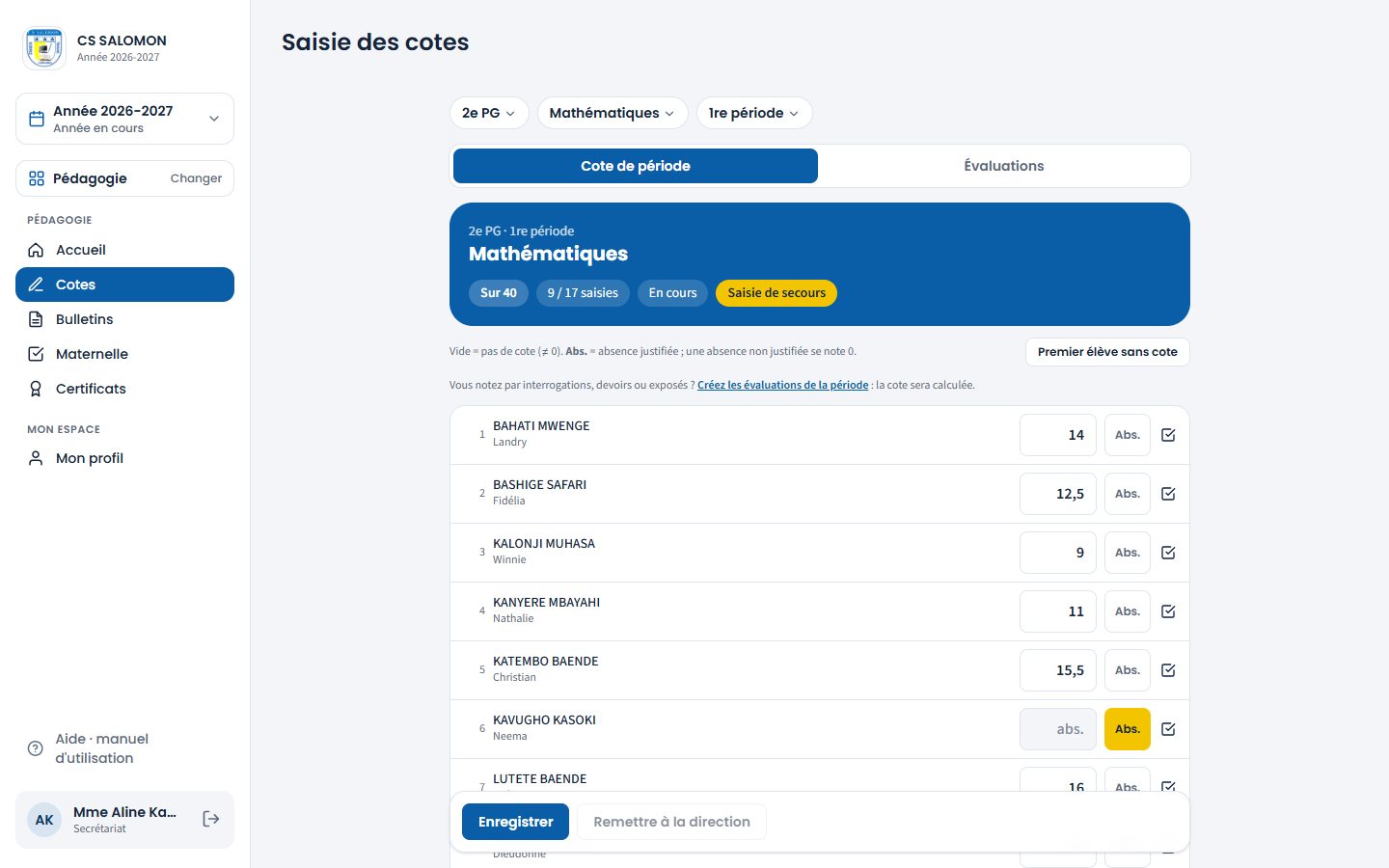 Saisie de secours par le secrétariat (ordinateur)