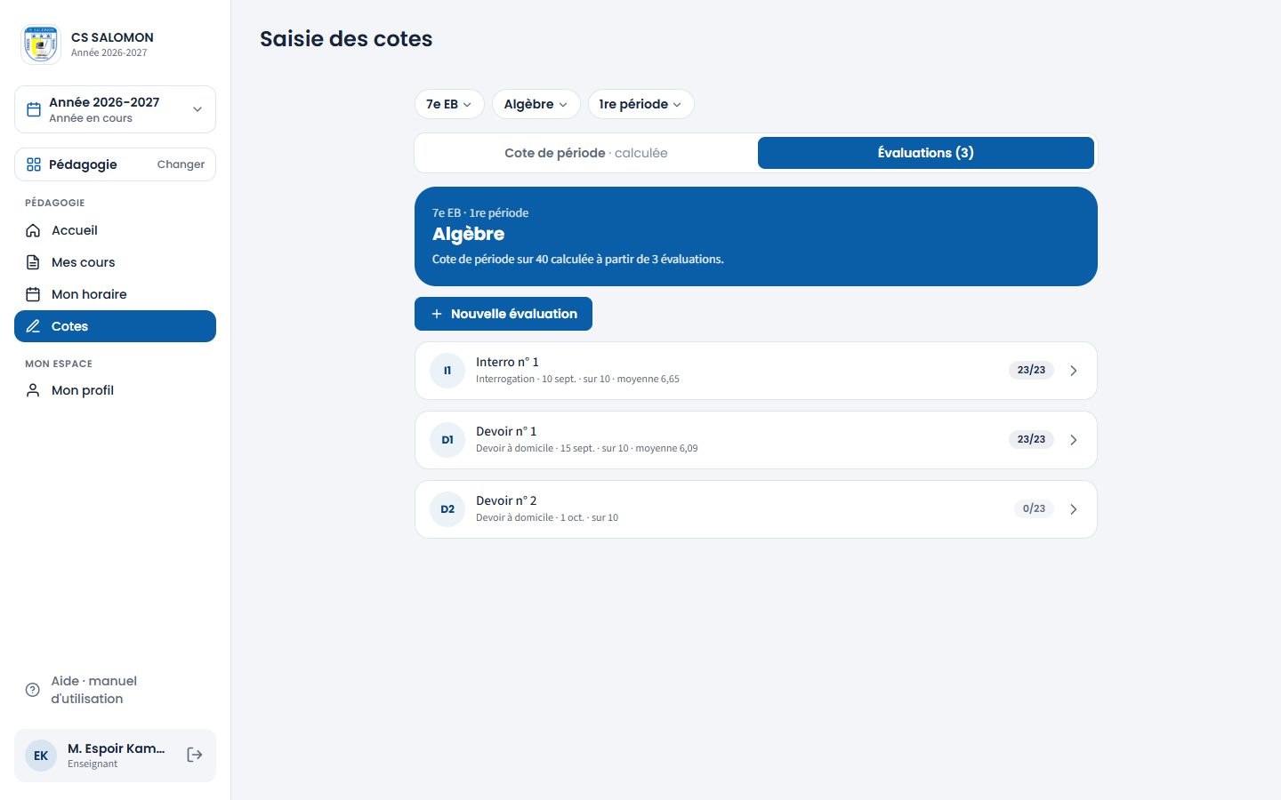 Évaluations de la période en Algèbre (ordinateur)