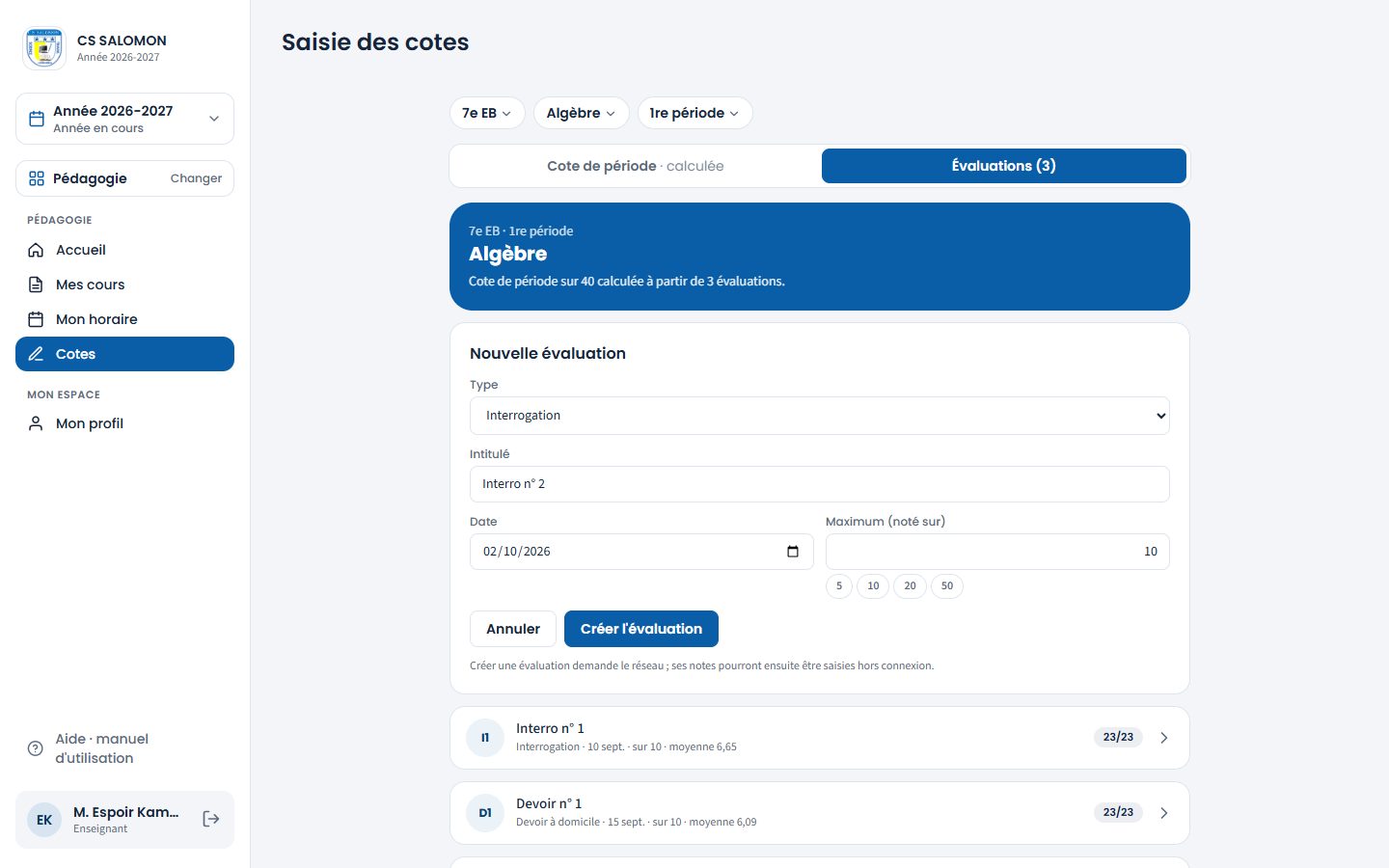 Nouvelle évaluation (ordinateur)