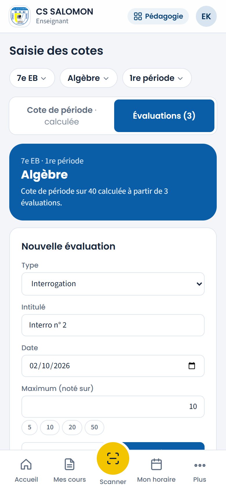 Nouvelle évaluation (téléphone)
