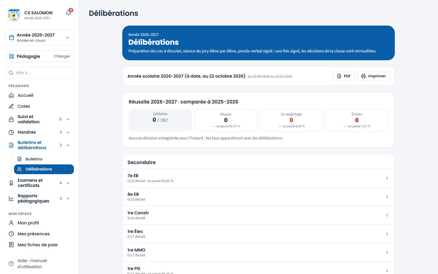 Liste des délibérations du secondaire (ordinateur)