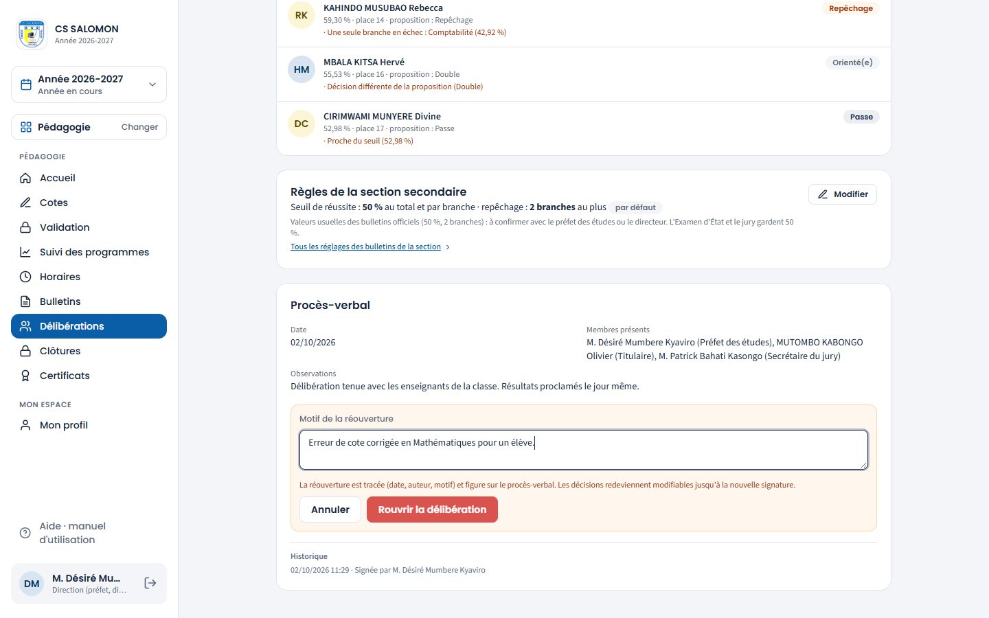 Réouverture motivée d'une délibération signée (ordinateur)