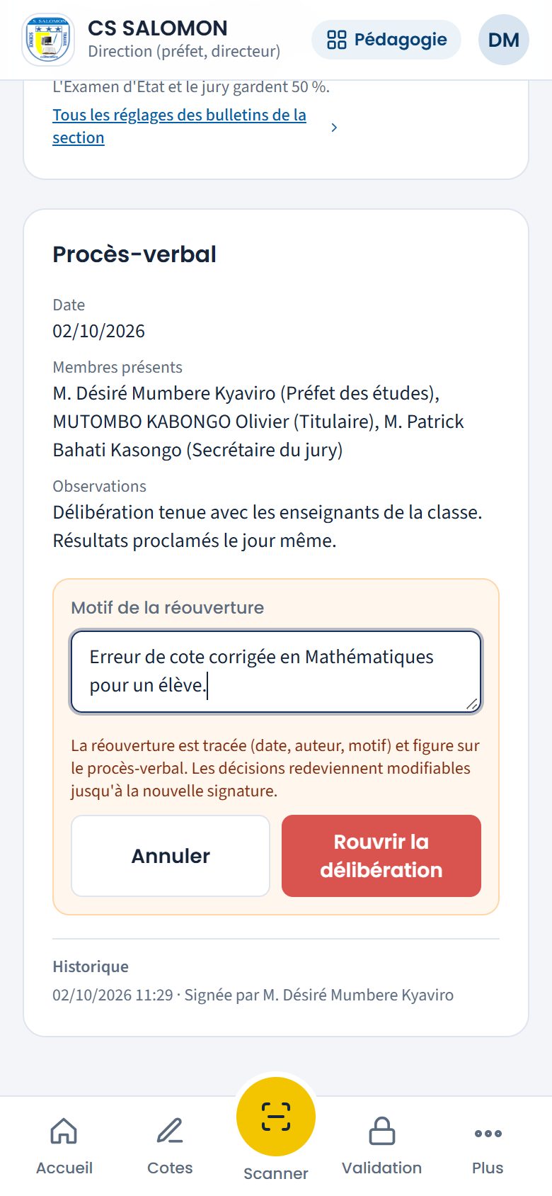Réouverture motivée d'une délibération signée (téléphone)