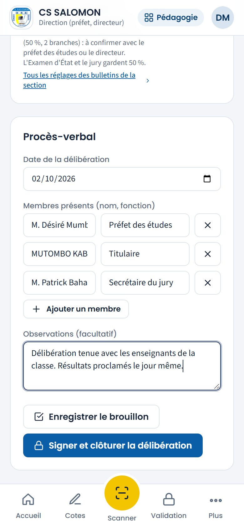 Procès-verbal de la 1re Soc en brouillon (téléphone)