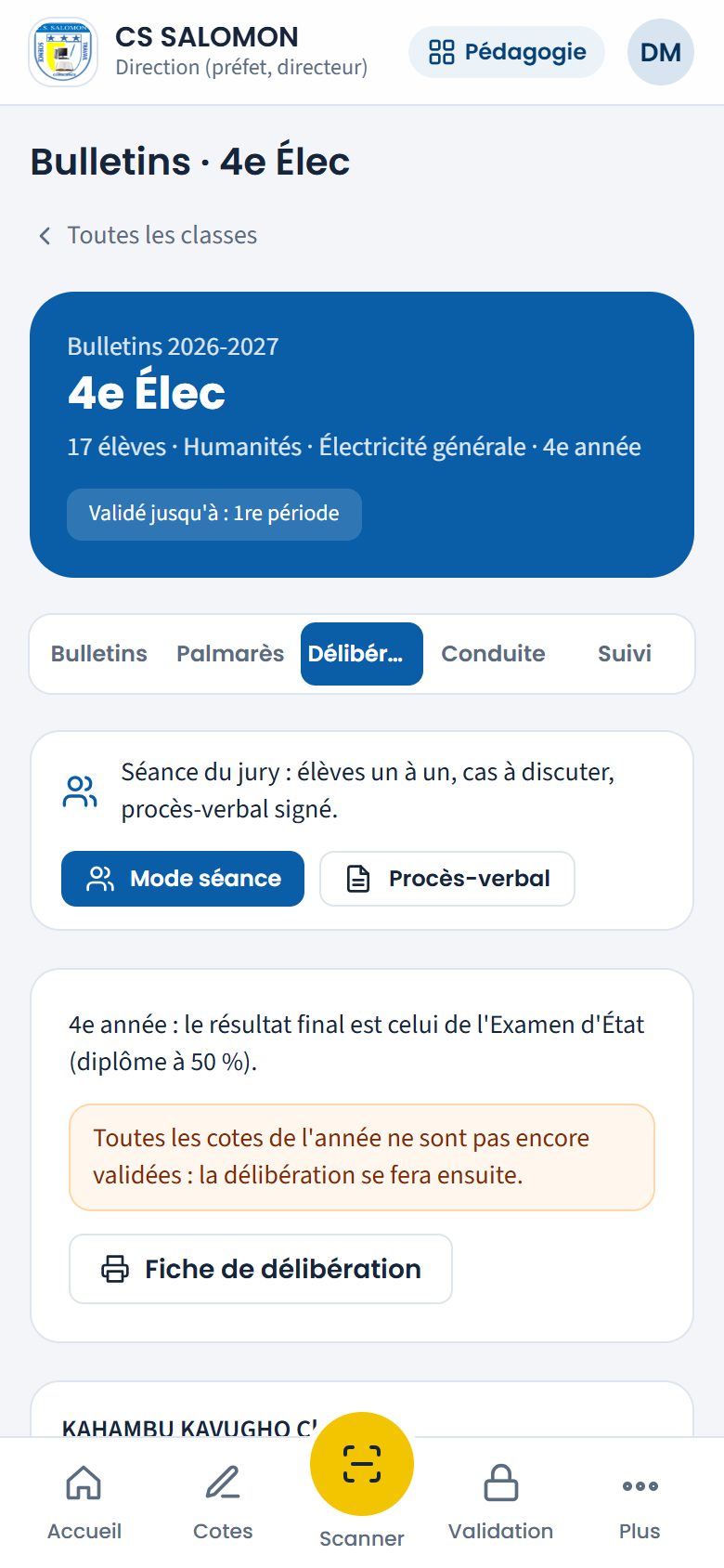 Délibération de la 4e Électricité : Examen d'État (EXETAT) (téléphone)