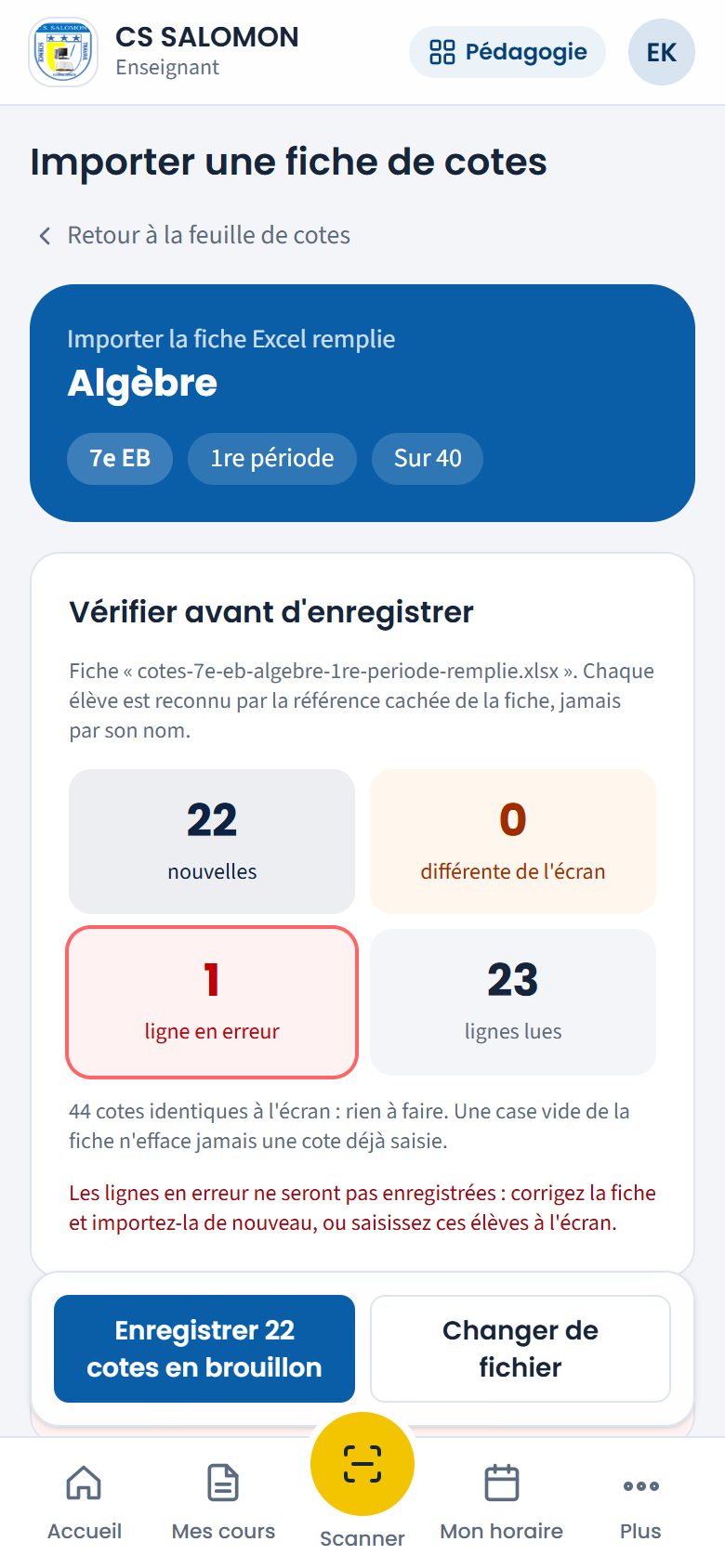 Aperçu de l'import avec les compteurs (téléphone)