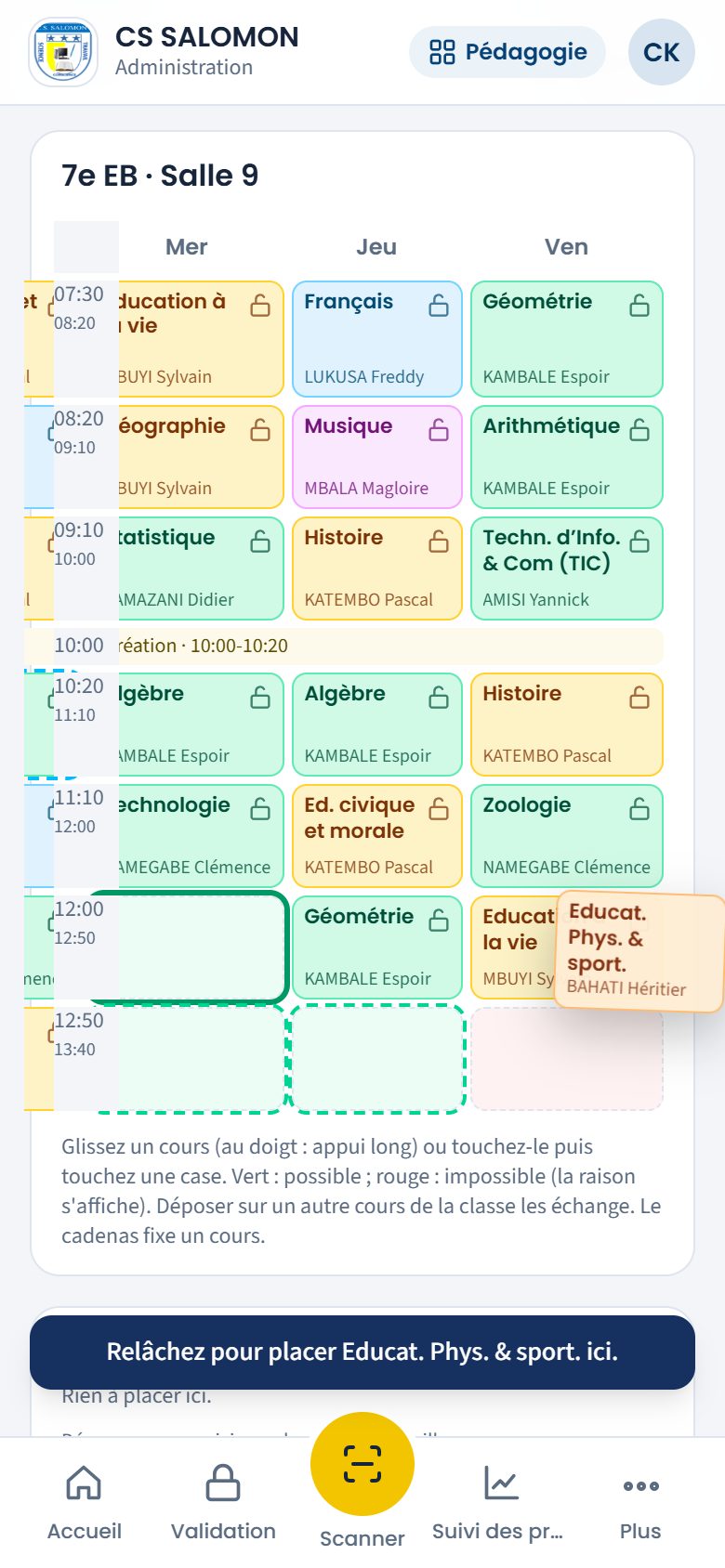 Glissement d'un cours (téléphone)