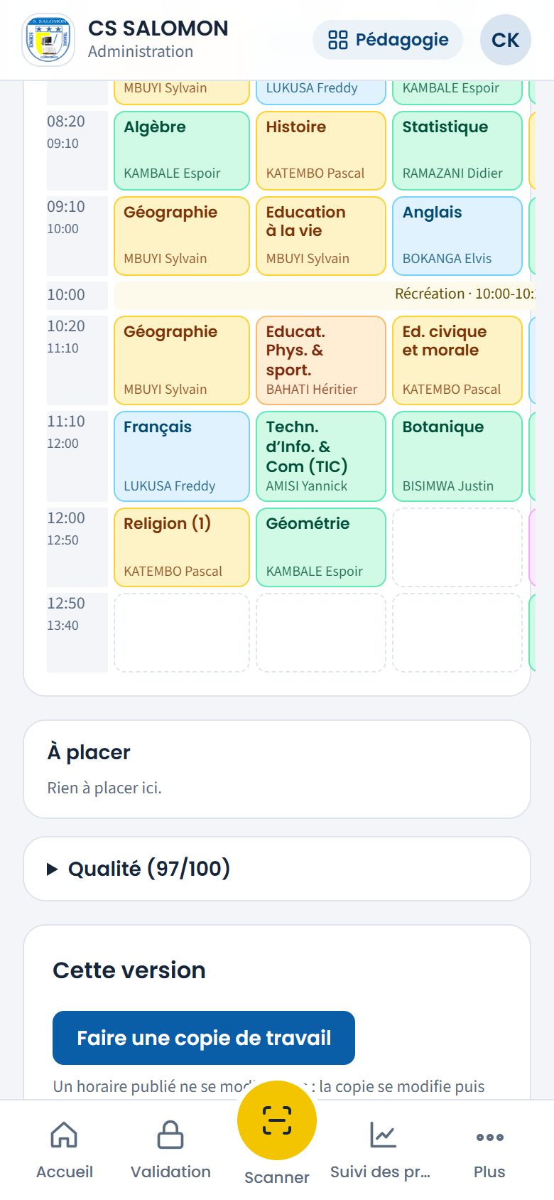 Horaire publié (téléphone)
