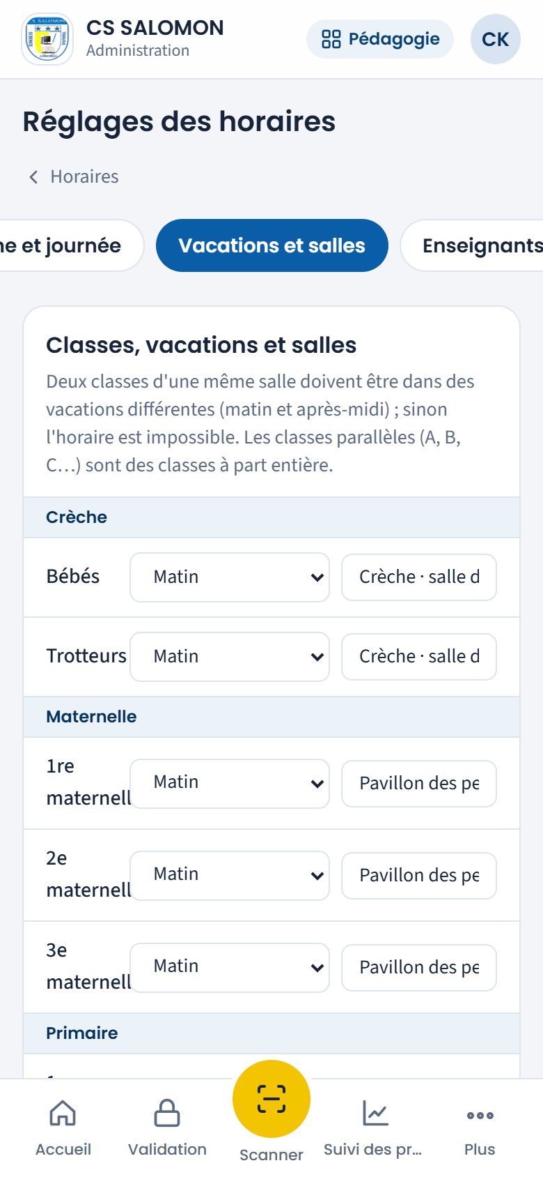 Vacations et salles (téléphone)