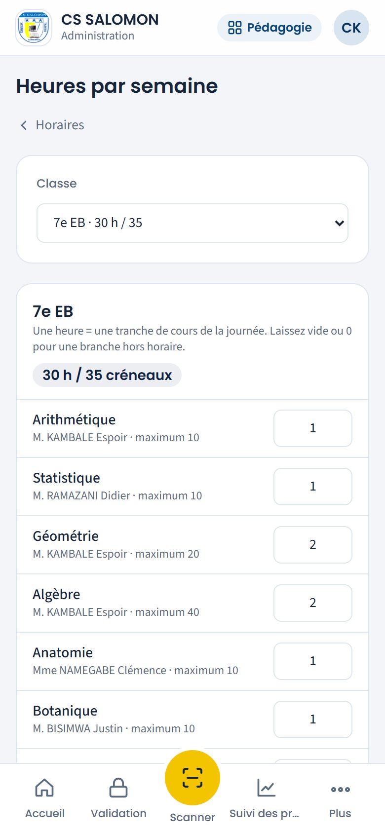 Heures par semaine de la 7e EB (téléphone)