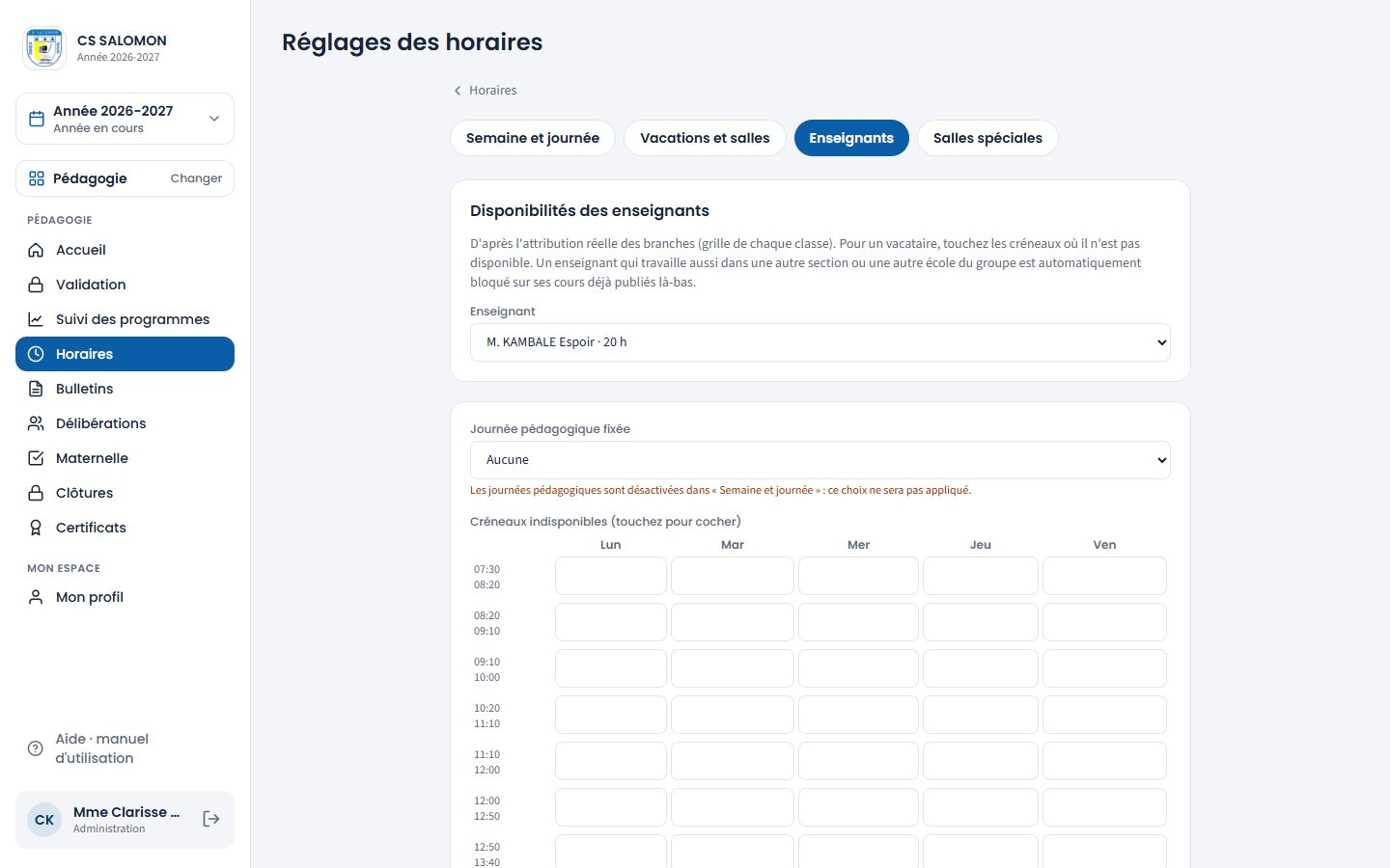 Disponibilités d'un enseignant (ordinateur)