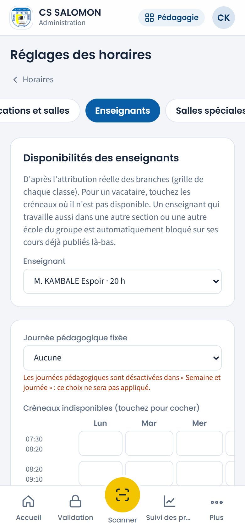 Disponibilités d'un enseignant (téléphone)