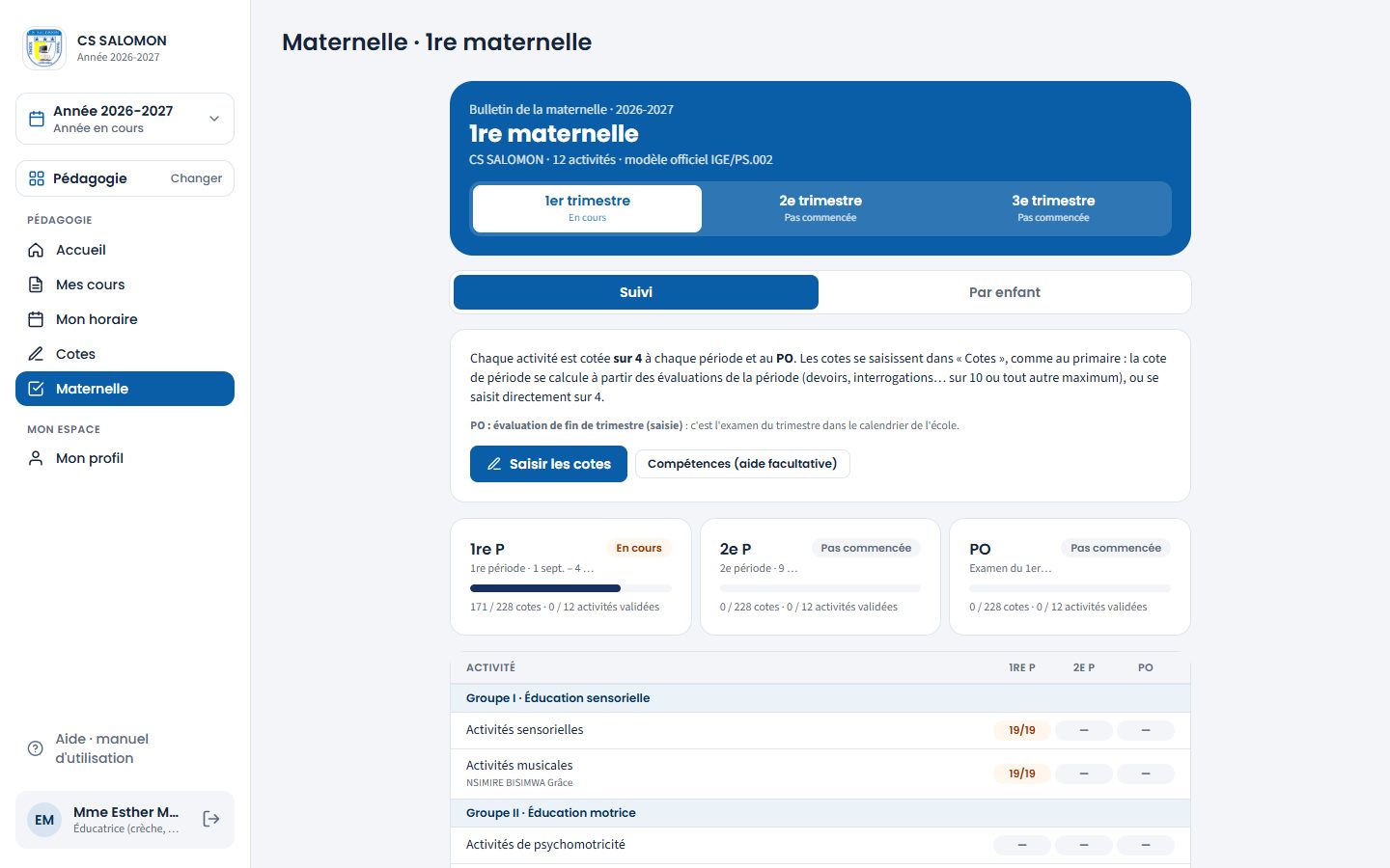 Suivi de la 1re maternelle au 1er trimestre (ordinateur)