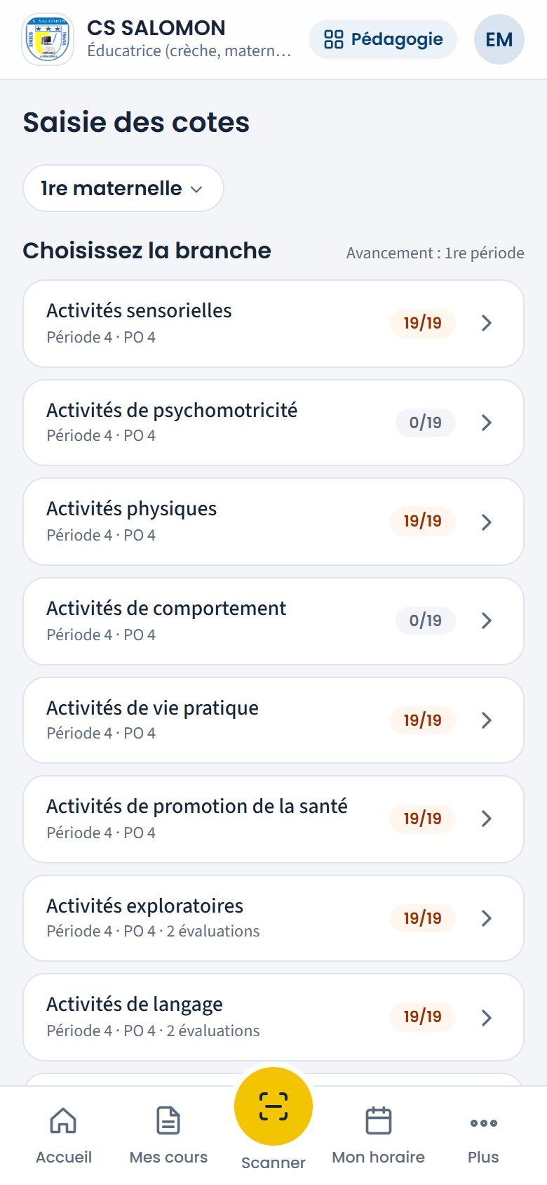 Activités de la 1re maternelle dans « Cotes » (téléphone)