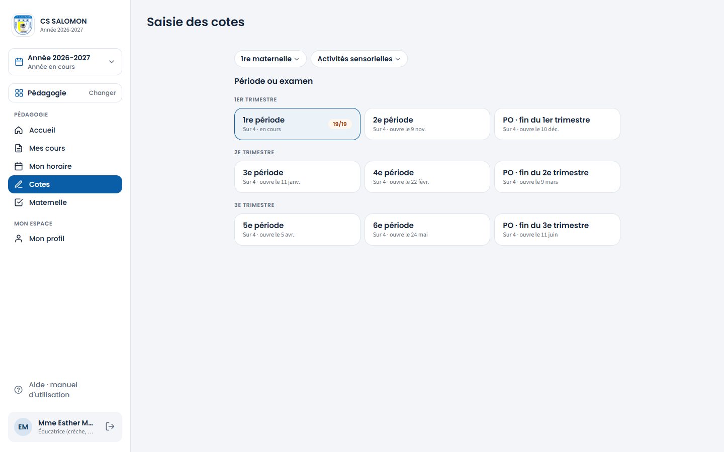Choix de la période ou du PO (ordinateur)