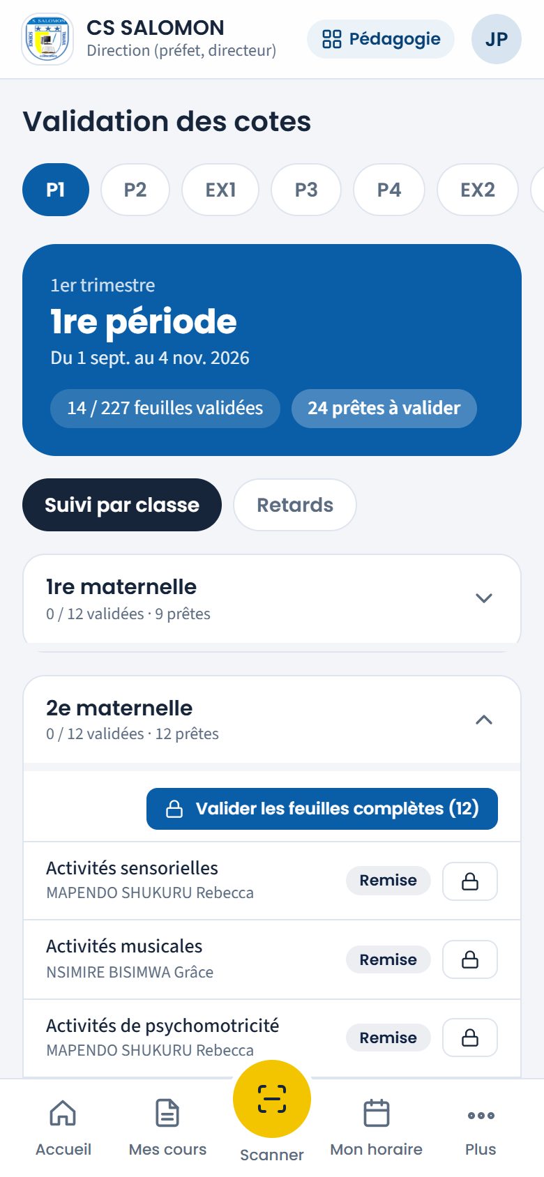 Validation de la 2e maternelle, 1re période (téléphone)