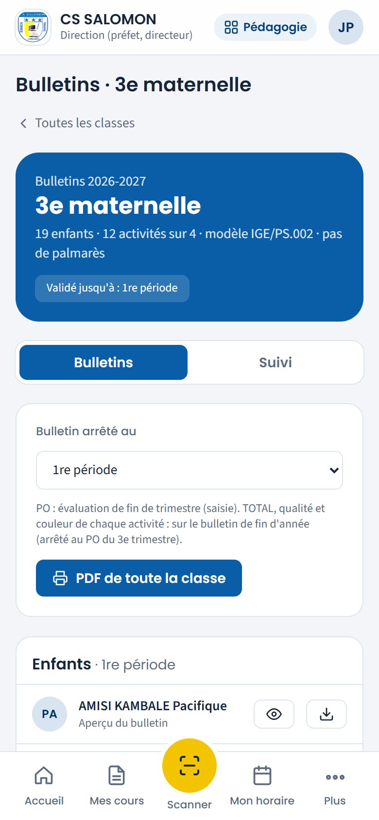 Bulletins de la 3e maternelle (téléphone)