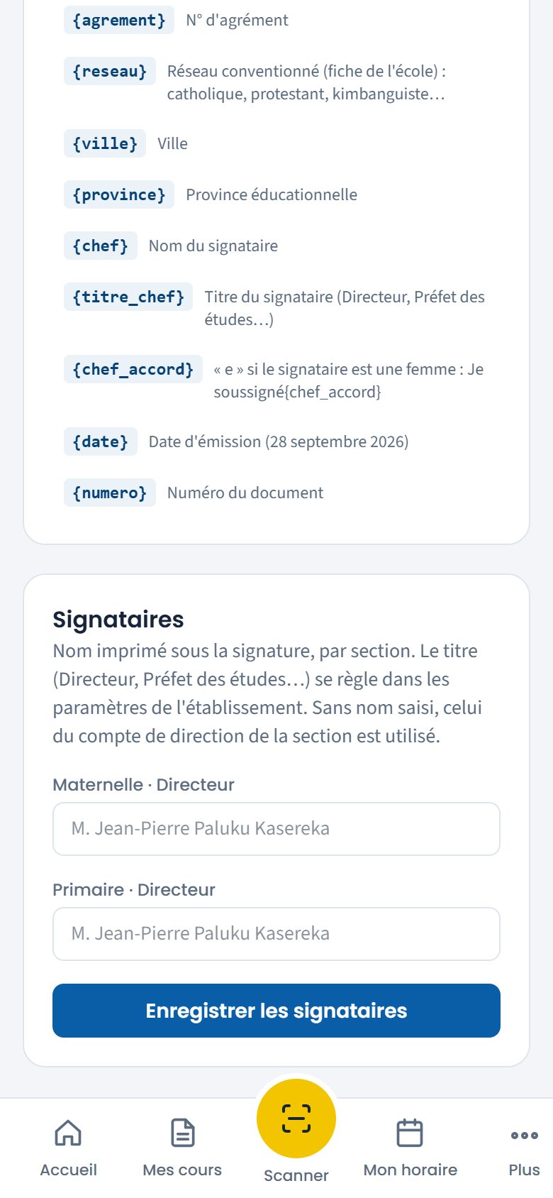 Signataires par section (téléphone)