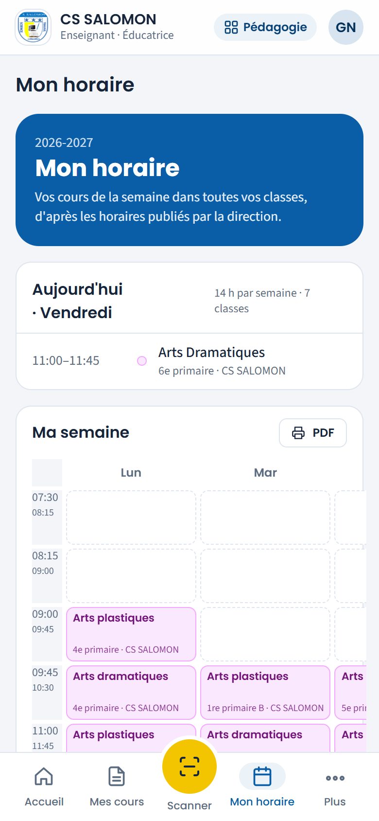 Mon horaire de Mme Grâce Nsimire (téléphone)