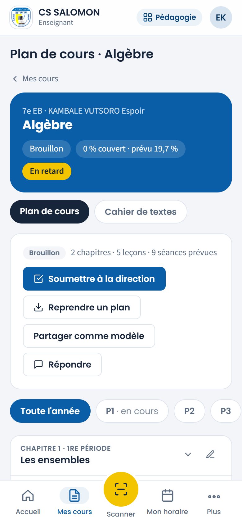 Plan de cours d'Algèbre en 7e EB (téléphone)