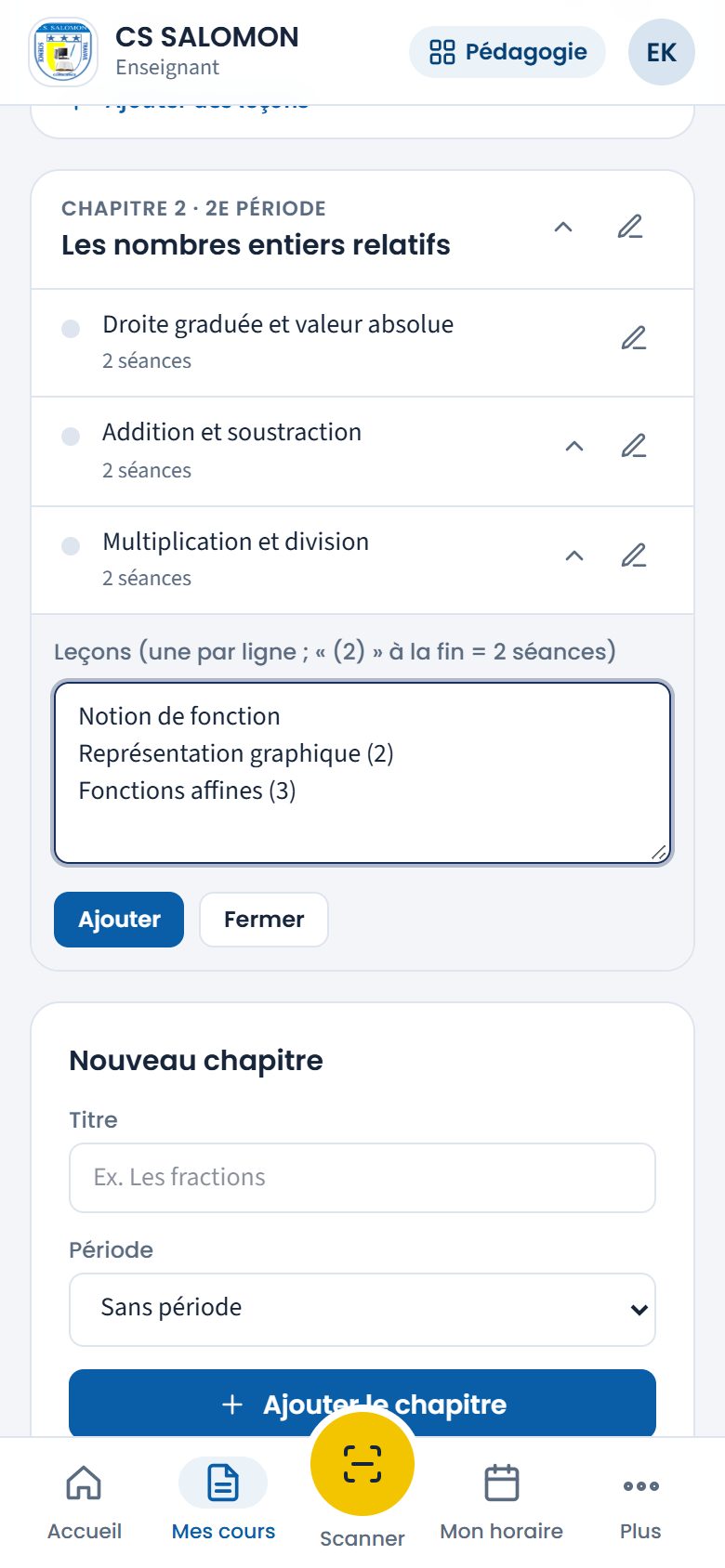 Saisie rapide des leçons (téléphone)