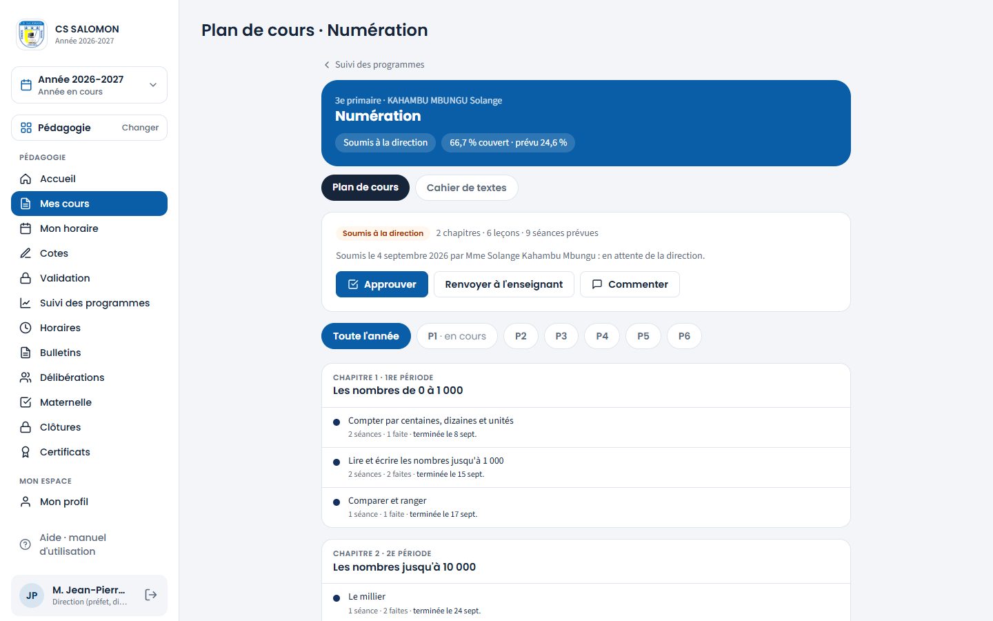 Plan soumis vu par le directeur (ordinateur)