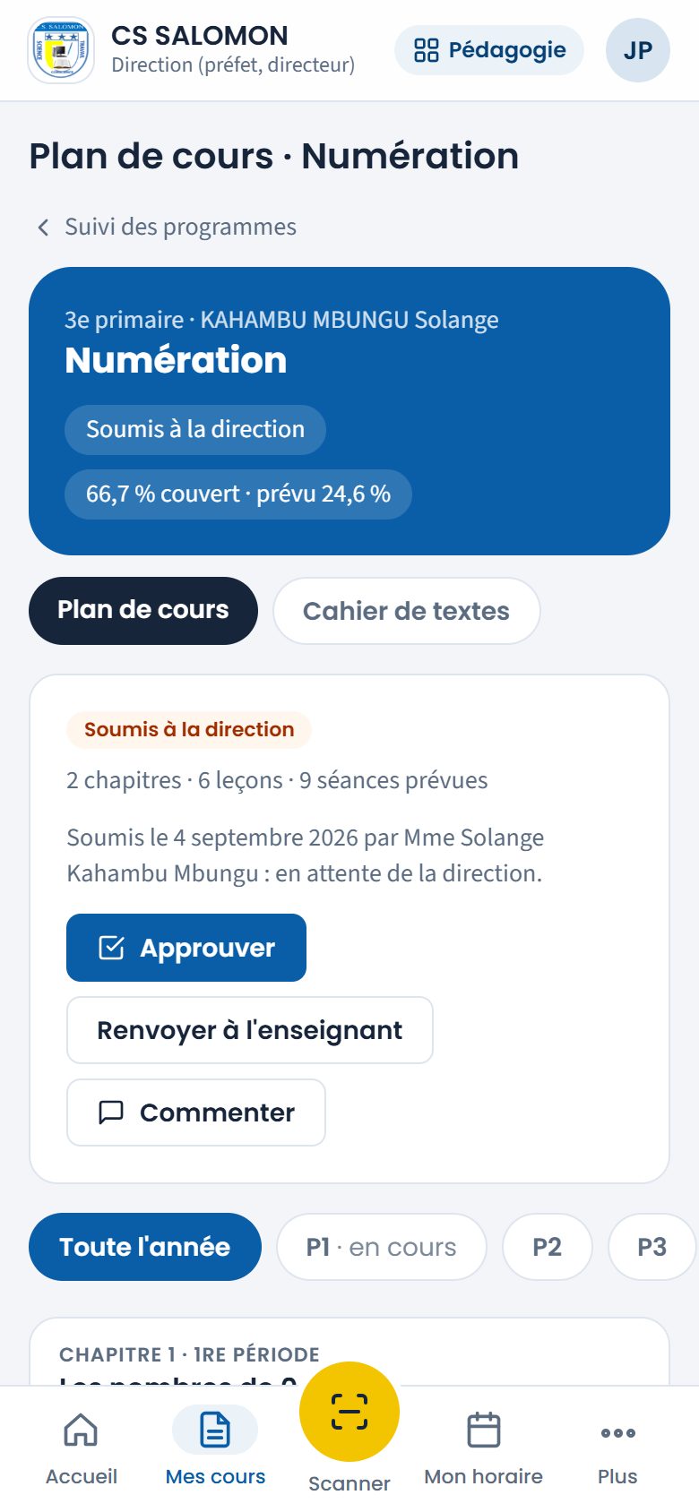 Plan soumis vu par le directeur (téléphone)