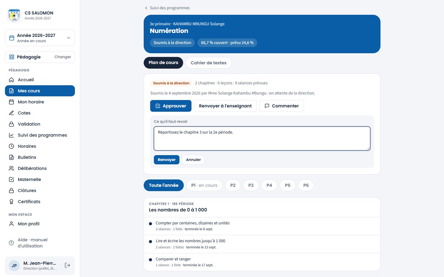 Renvoi du plan avec un commentaire (ordinateur)