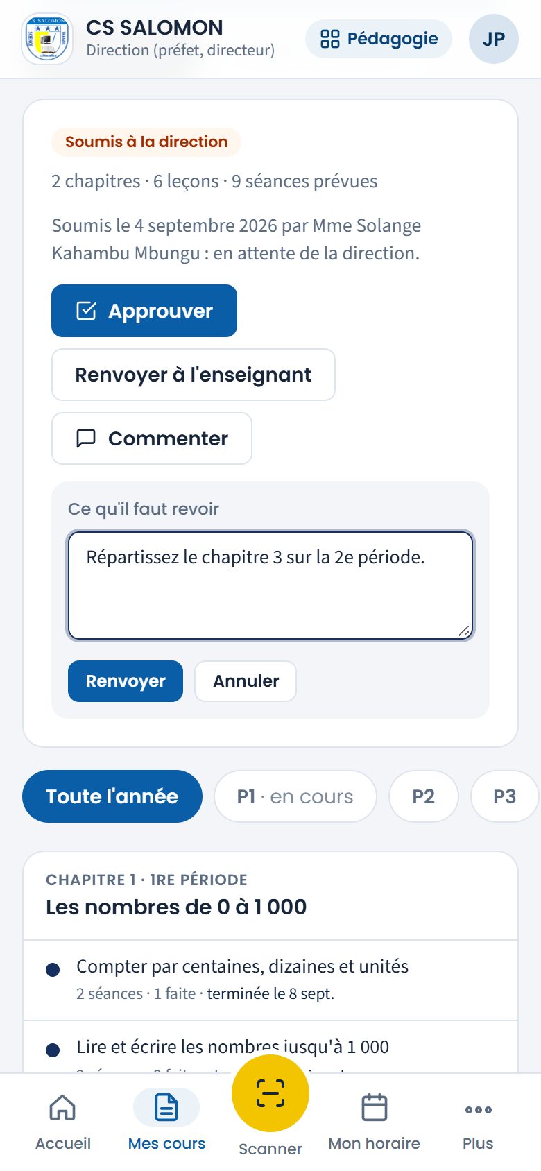 Renvoi du plan avec un commentaire (téléphone)