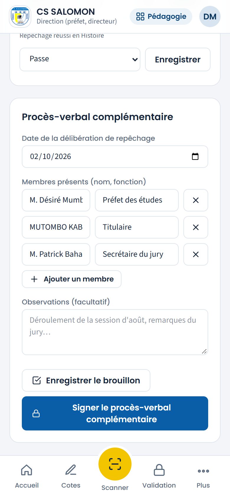 Procès-verbal complémentaire en brouillon (téléphone)