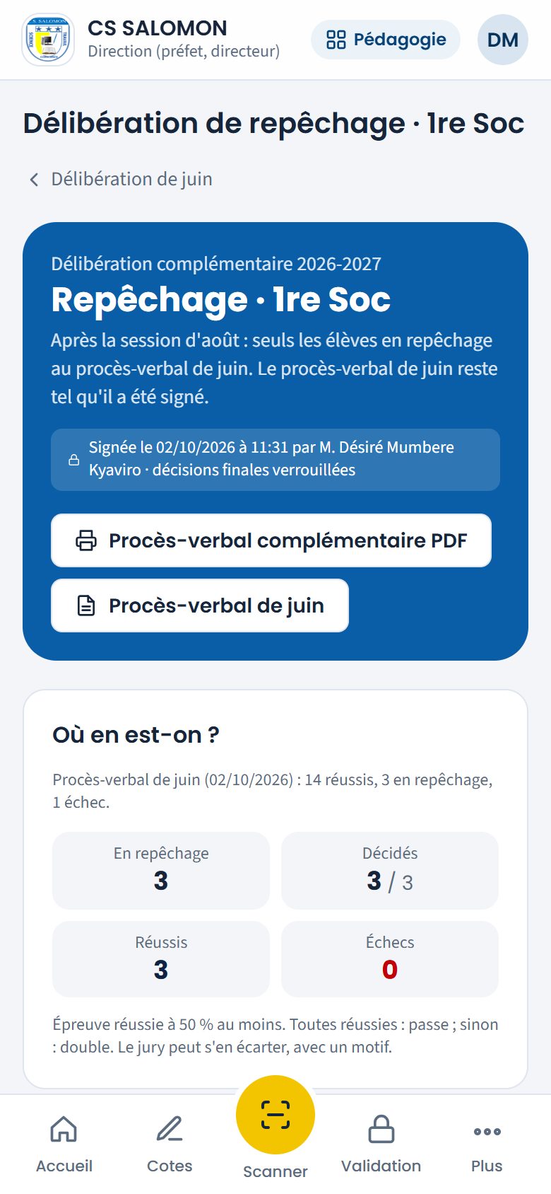 Délibération de repêchage signée (téléphone)
