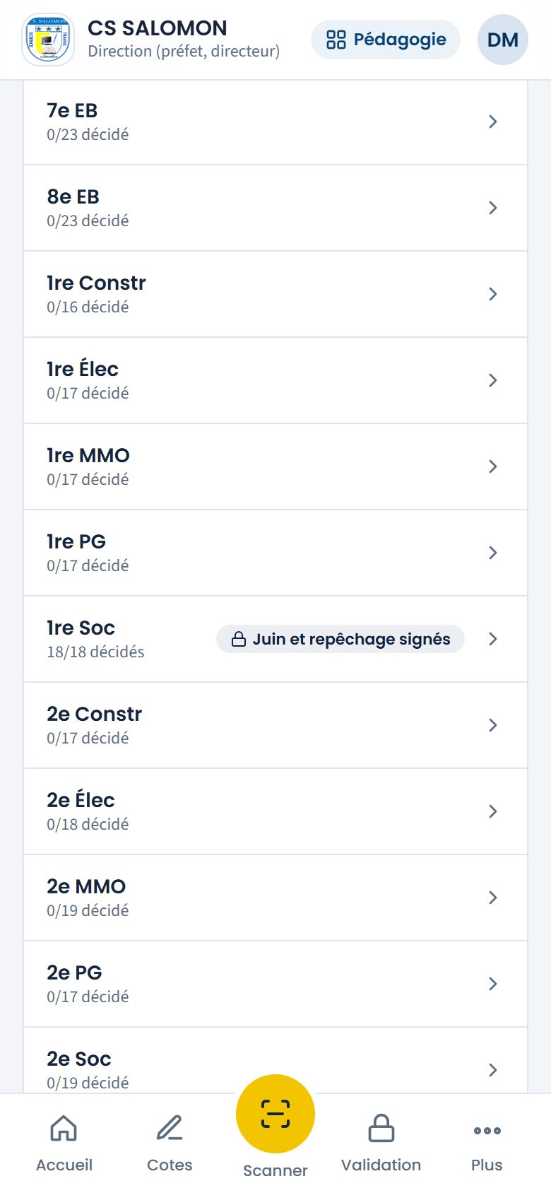 Liste des délibérations après le repêchage (téléphone)