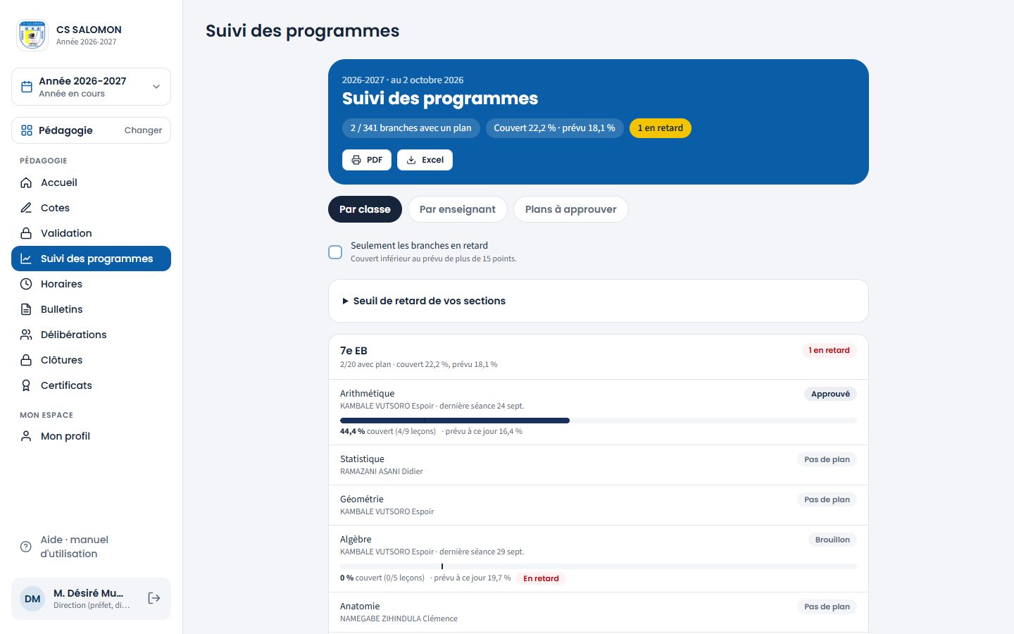 Suivi des programmes du secondaire (ordinateur)